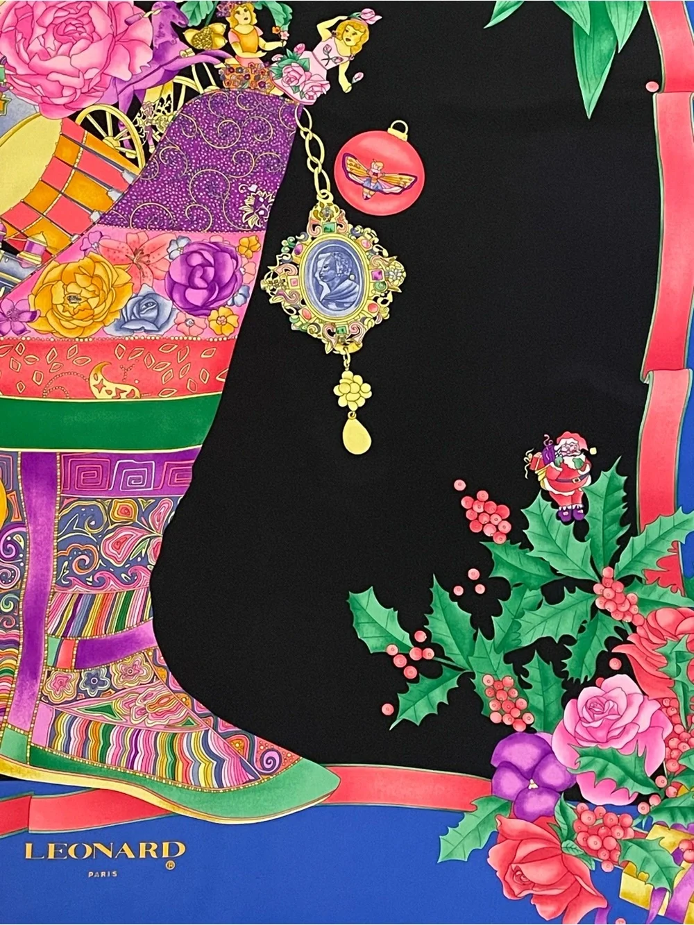 Stunning Rare Leonard Paris Scarf Silk Florescent Holiday Print 34 In Exc Cond